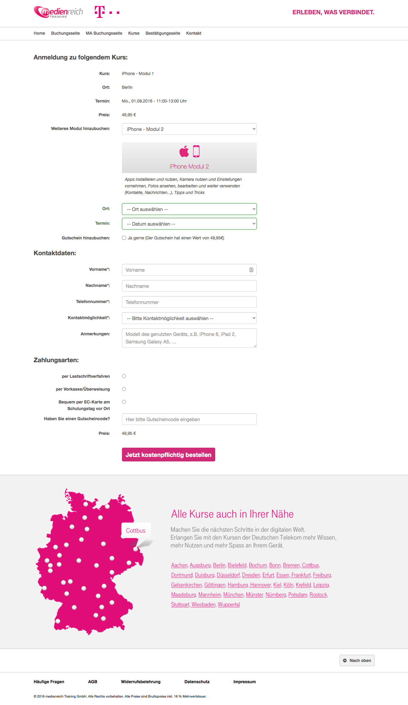 telekom Schulung Buchung Seite