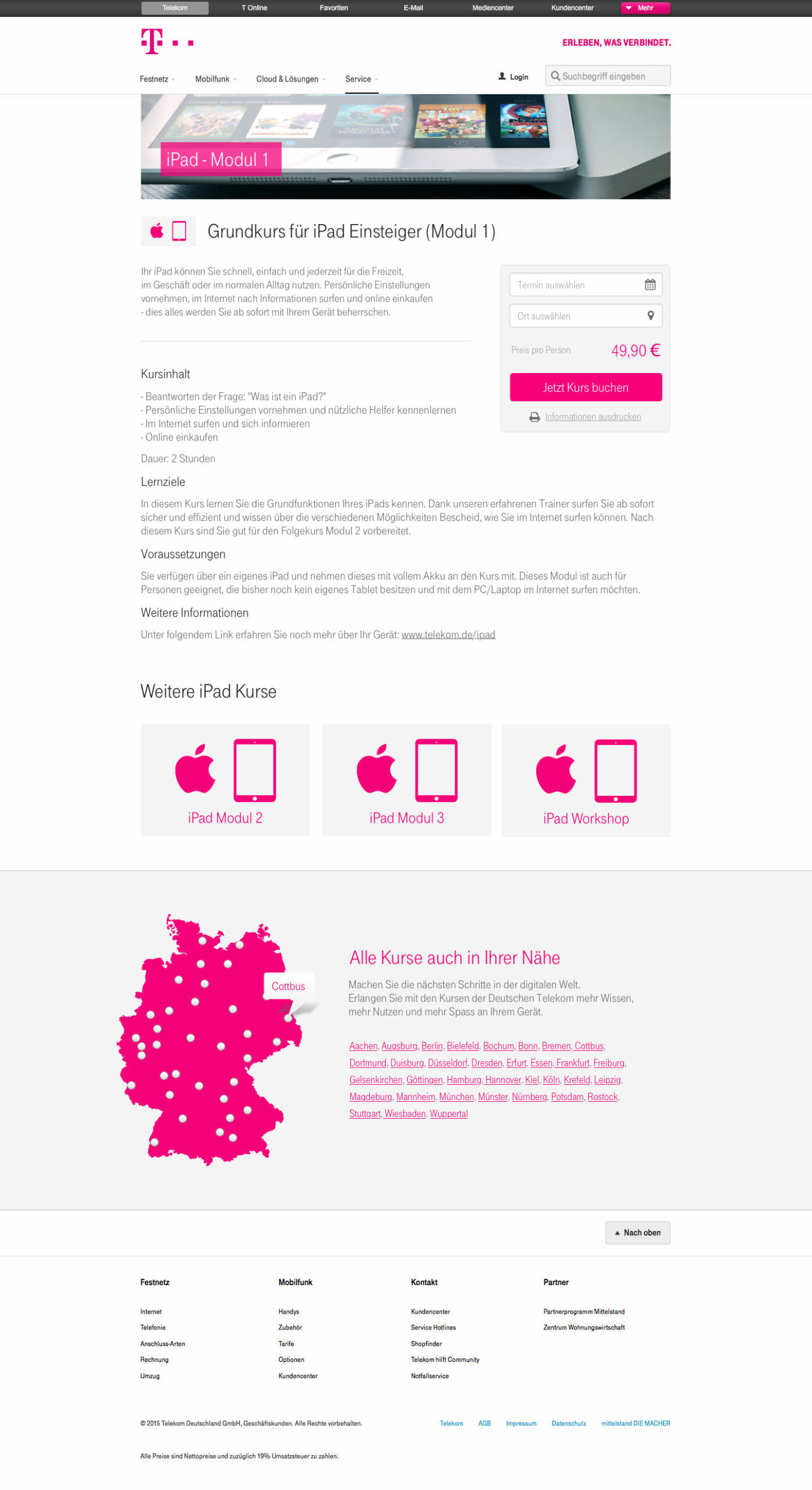 telekom Schulung Buchung Seite